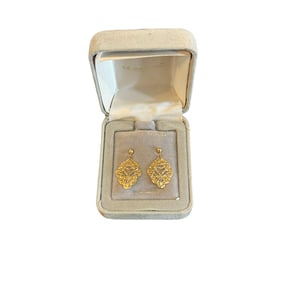 14K Gold Heart Dangle Earrings