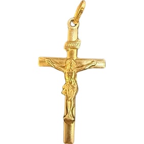18K Gold Italian Crucifix Cross Pendant / Charm