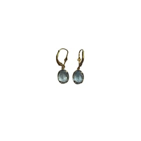 14K Yellow Gold Blue Topaz Huggies Earrings