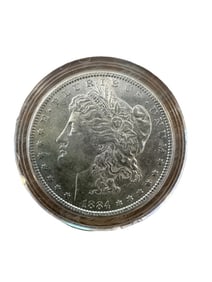 Morgan 1884 Silver Dollar In Case no mint mark