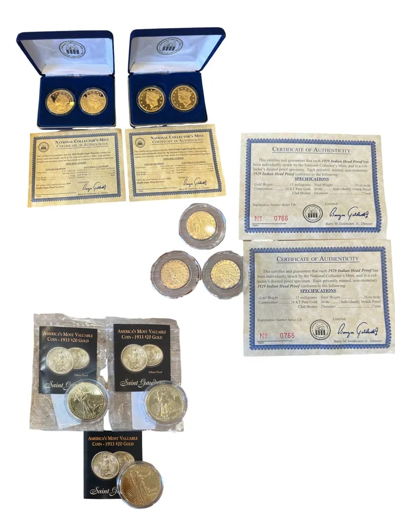 lot of proofs: 1849 double eagle proof set, 1929 Indian head proof, and $20 Gold Piece with COA (1 of 17)