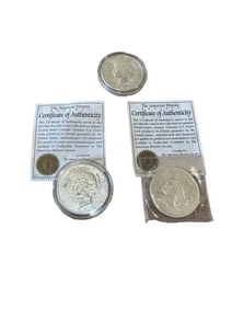 Peace Dollar Coins 1922, 1922, 1925 with COA