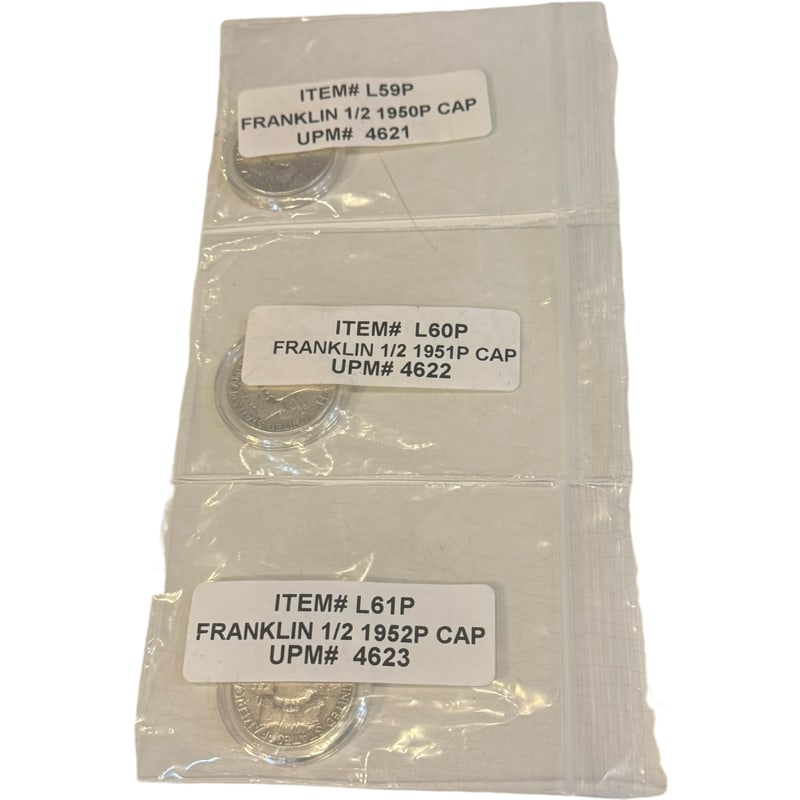 Lot of Franklin Half Dollar Coins - 1950, 1951, 1952 - P Mint: Lot of Franklin Half Dollar Coins - 1950, 1951, 1952 - P Mint **IN HOUSE SHIPPING offered on this lot