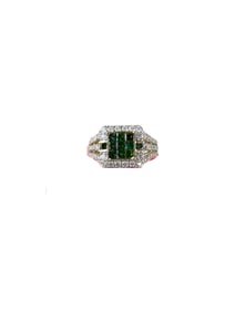 10K Yellow Gold Quad Ring Princess Cut Green Diamond and Round White Diamond