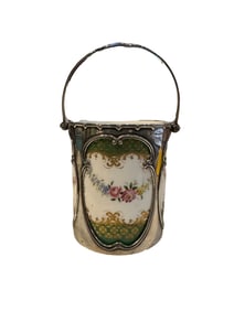 Sterling Silver Biscuit Barrel Birmingham 1907 by William Henry Sparrow and Royal Worcester