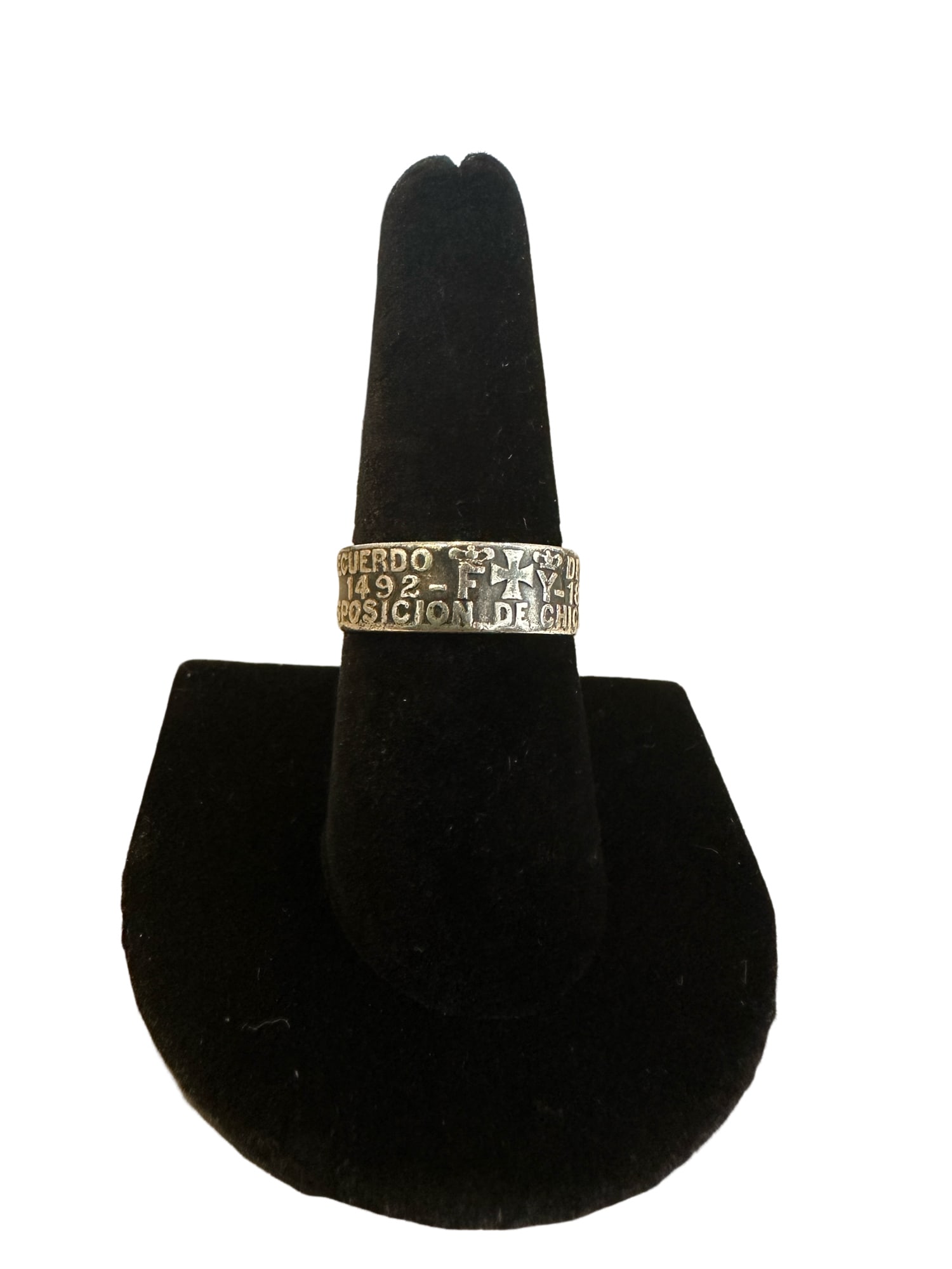 Gorham Sterling Chicago World's Fair Ring - Columbian: Souvenir ring from the Columbian World's Fair in Chicago. Marked to interior Gorham Mfg Co. Sterling Registered 1892. Made to commemorate Ferdinand and Ysabel (Isabella), King and Queen of Spain at th
