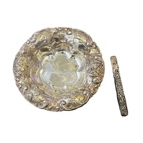 Sterling Silver Bowl and Rare Antique Sterling Silver Stamp Moistener