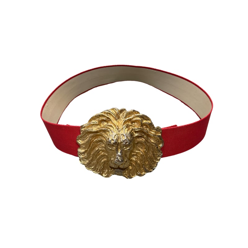 Mimi Di N Large Lion Head Belt / Statement Belt Buckle: Mimi Di N Large Lion Head Belt / Statement Belt Buckle Measurements of belt buckle: 5.5" x 4.5" Measurements of belt with buckle attached: 32"L x 2"W **IN HOUSE SHIPPING