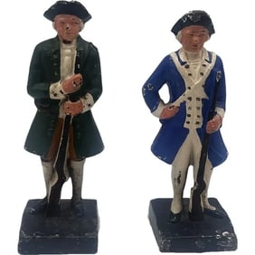 Two Cast Iron Hand Painted Colonial Minute Man