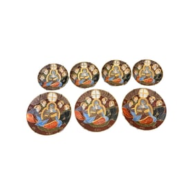 Japan Satsuma Goddess and Immortals Saucer Plates and Small Plates (7) The Empress and Her Advisors