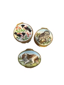lot of Vintage  Halcyon Days Enamel Trinket Box- birds and dog