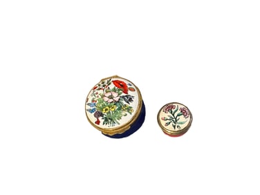 lot of Vintage Bilston & Battersea /Halcyon Days Enamel Trinket boxes Flowers