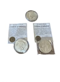 Peace Dollar Coins 1922, 1922, 1925 with COA Estimate $100-$200
