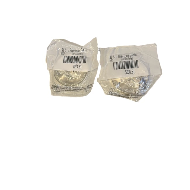 Lot of two Silver American Eagle Coins - 2002, 2003 - uncirculated (1 of 6)