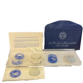 Lot of 5 Eisenhower Silver Dollar Coins - 1971, 1974 - uncirculated