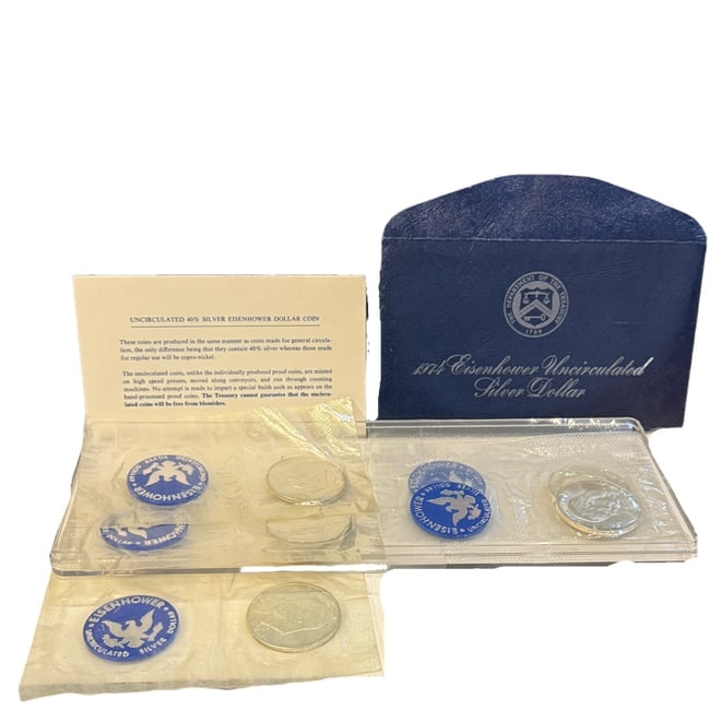 Lot of 5 Eisenhower Silver Dollar Coins - 1971, 1974 - uncirculated (1 of 3)