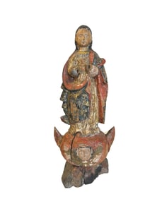 Carved Wood Religious Blessed Virgin Mary Statue