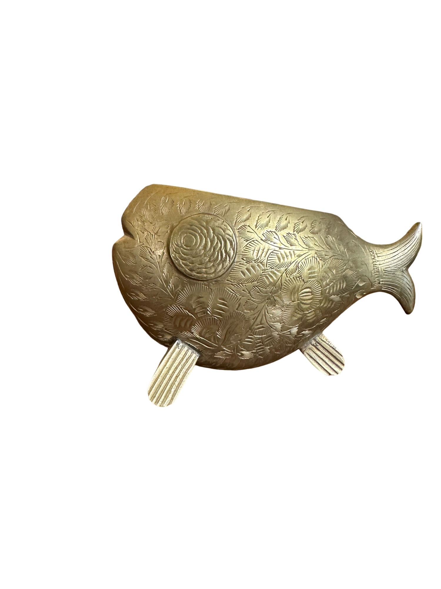 vintage brass gold fish vase/ashtray signed India: brass gold fish vase/ashtray signed India 4.25"Hx6.5"L IN HOUSE SHIPPING