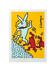 Keith Haring "Bunny on the Run" Numbered Serigraph 1990