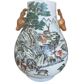 Antique Qing Dynasty Porcelain Vase "The Hundred Deer"