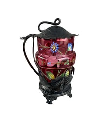 Victorian Silverplate & Glass Enameled Figural Pickle Castor