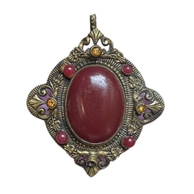 Art Deco Bronze (?) Pendant with Stones Made in Czecho Slovakia