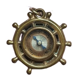 Antique Ship Wheel Compass with S.S. Manchuria Pendant/charm on back