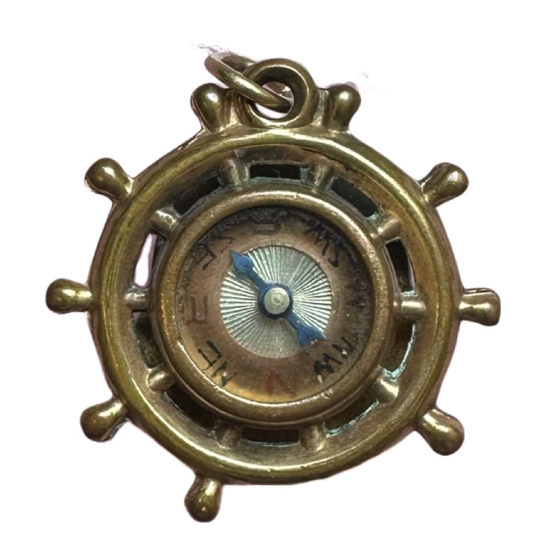 Antique Ship Wheel Compass with S.S. Manchuria Pendant/charm on back (1 of 2)