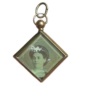 10 K Antique Gold Double Sided Mourning Photo Pendant