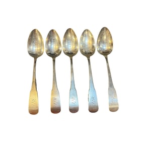 H & L Coin Silver Fiddle Spoons Set of 5