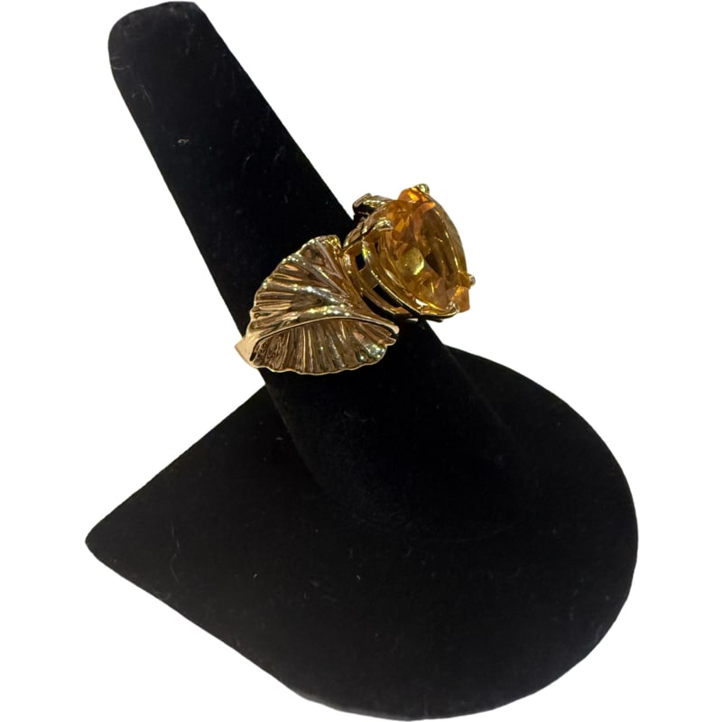 14kt Gold Swirl Design Ring Heartshaped Citrine Quartz