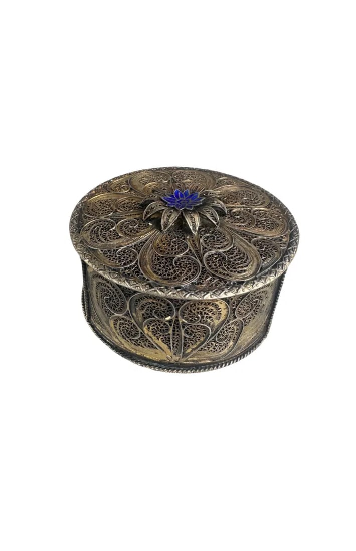 SILVER BOX FILIGREE ENAMEL ANTIQUE PORTUGUESE? FRENCH? (1 of 6)