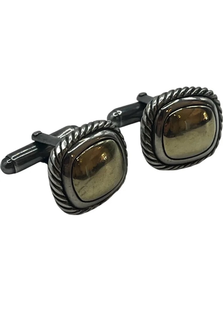 Vintage Designer David Yurman Sterling Silver and 14K Gold Braided Cable Cufflinks (1 of 6)