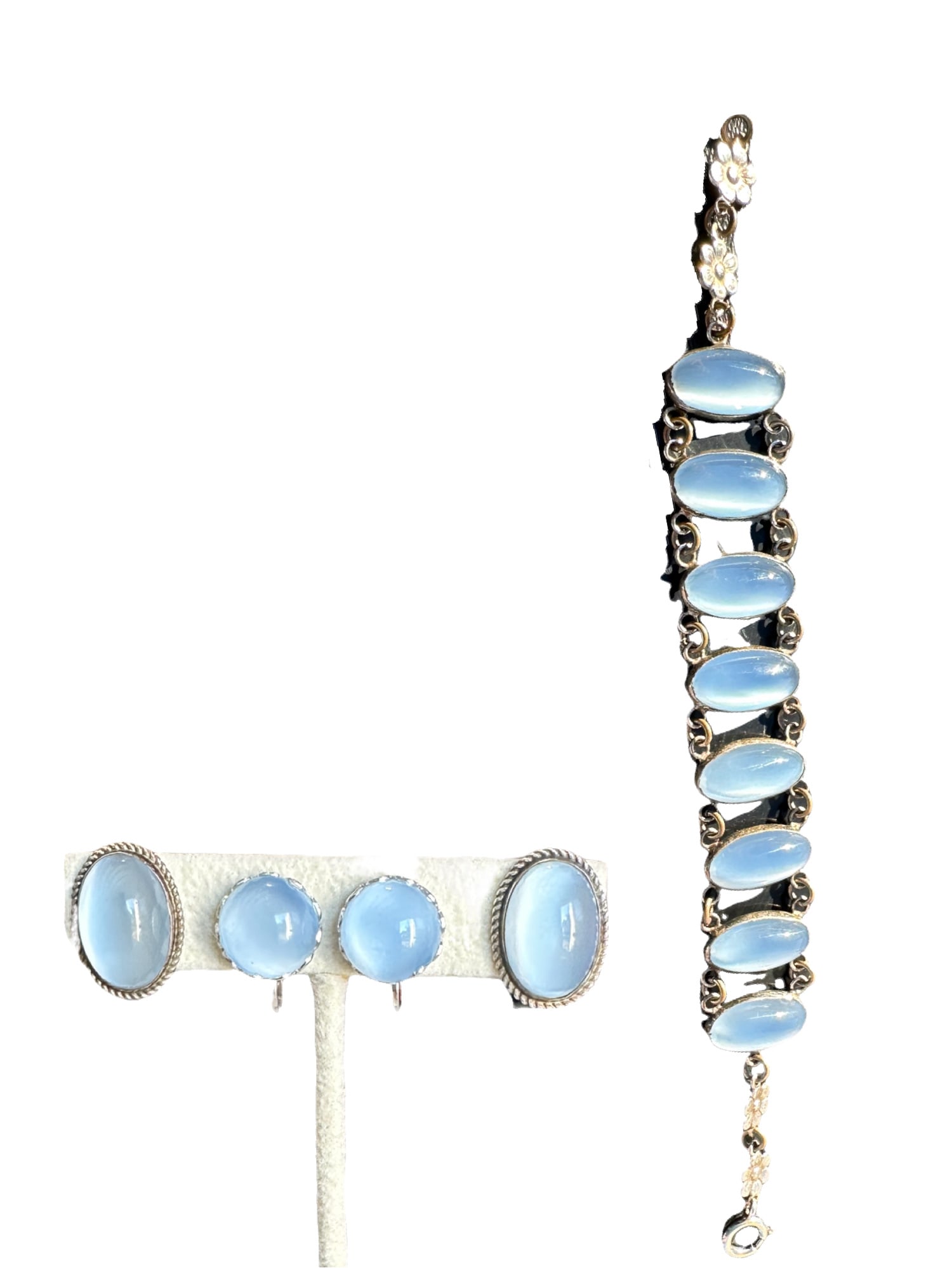 vintage blue moon stone sterling silver two sets of earrings and a bracelet (1 of 7)