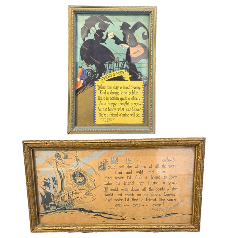 Two Picture Poems - 'Friend O' Mine' by James W. Foley and 'My Friend' by J.P. McEvoy: Charming set of picture poems. Great Valentines gift to a dear friend. Measurements of 'Friend O' Mine: 5.75"H x 10.75"L Measurements of 'My Friend': 6.75"H x 4.75"L ****SHIPPING on this item offered 