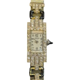 Leroy Et Fils of France 18K White Gold Art Deco Diamond Watch with an 18k White Gold Mesh Band