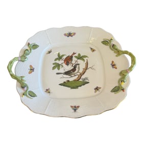 Herend Hungary "Rothschild Bird" Square Handled Cake Plate