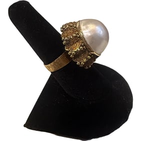 14K Gold Mabe Pearl Ring - Size 7