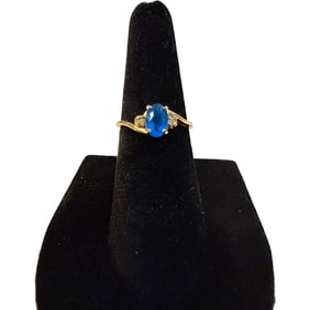 14K Gold Blue Stone Ring with diamonds