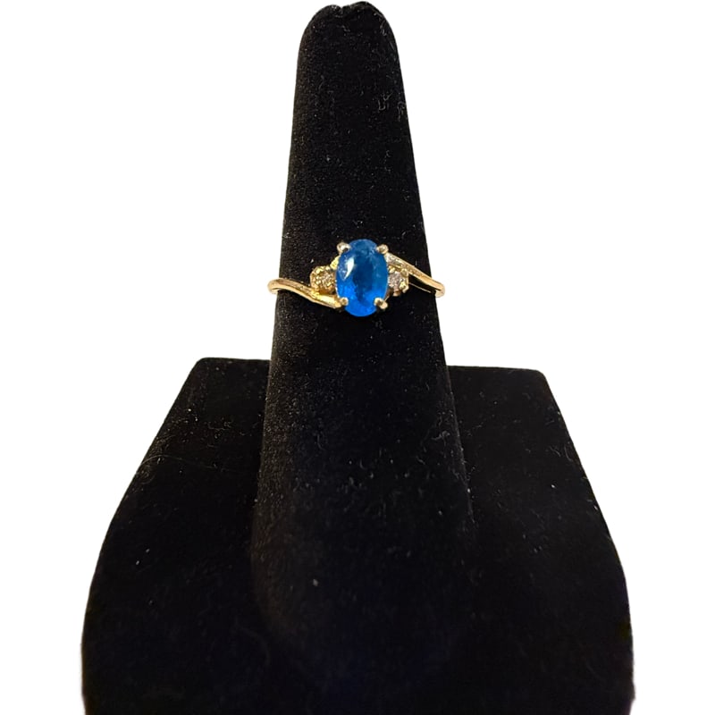 14K Gold Blue Stone Ring with diamonds (1 of 4)
