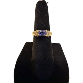 14K Gold Amethyst Ring With Diamonds