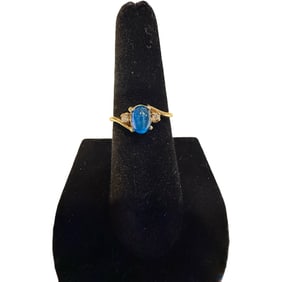 14K Gold Blue Stone with Diamonds Ring