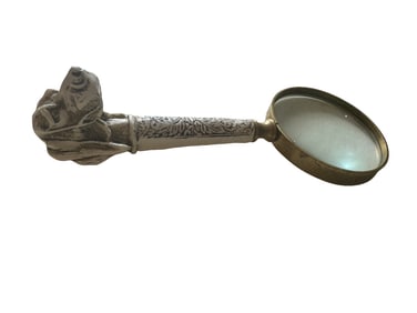 MID CENTURY BONE?? DOG HEAD TABLE MAGNIFYING GLASS