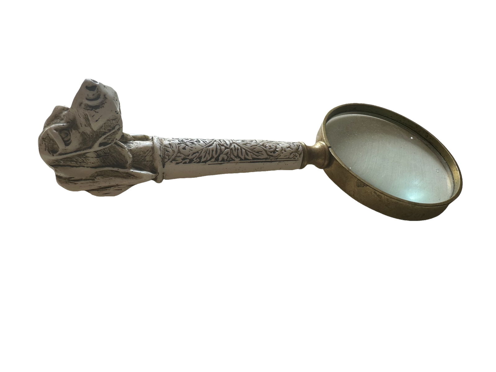 MID CENTURY BONE?? DOG HEAD TABLE MAGNIFYING GLASS: MID CENTURY DOG HEAD TABLE MAGNIFYING GLASS 9.5"Lx3.5"w IN HOUSE SHIPPING within the United States
