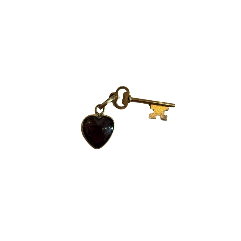 Antique 14K Gold and Garnet Heart and Key Charm / Pendant (1 of 3)