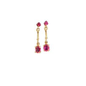 14K Gold Pink Ruby Dangle Earrings