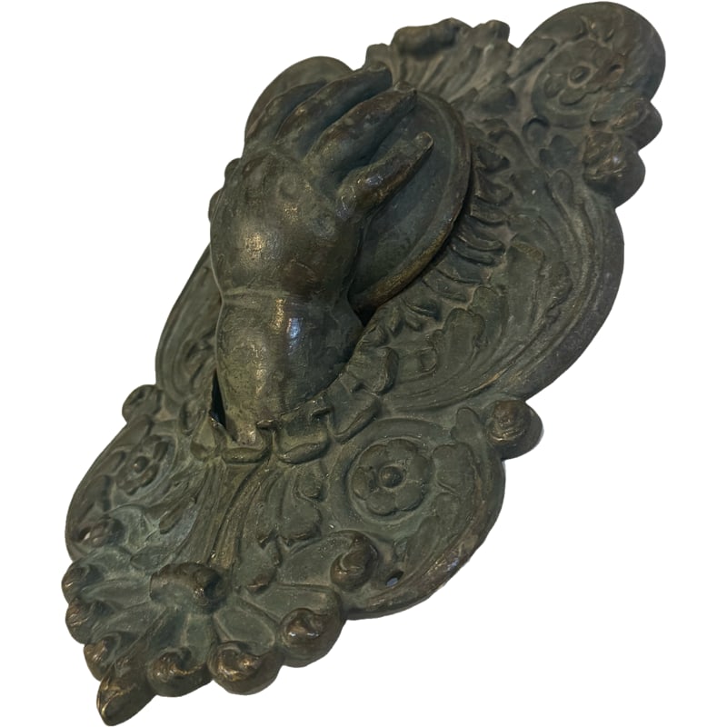 Antique c. 1880 Bronze Cast Iron Door Knocker W/ Strike 'Hand'/Billiard Corner Pocket Ball Catcher (1 of 5)