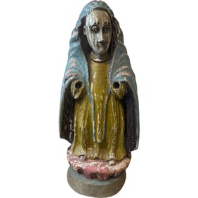 Large Antique Hand Carved Santos Virgin Mary / Madonna