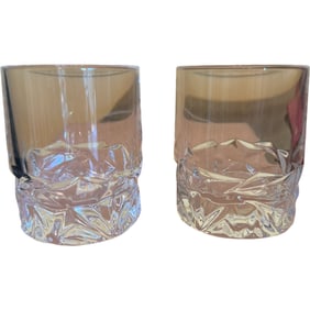 Two Tiffany and Co Crystal Double Old Fashioned Whiskey Glasses - Rock Cut