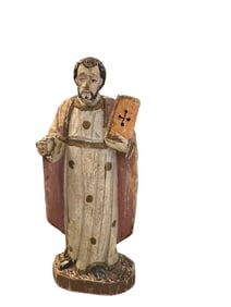 Mid-19th Century Spanish Saint Painted Wooden Figurative Sculpture